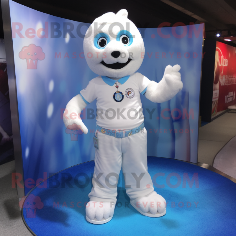 White Ice mascot costume character dressed with a Flare Jeans and Bracelet watches White Ice mascot costume character dressed with a Flare Jeans and Bracelet watches
