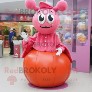 Pink Lobster Bisque mascot costume character dressed with a Ball Gown and Beanies