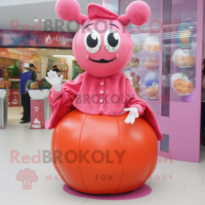 Pink Lobster Bisque mascot costume character dressed with a Ball Gown and Beanies