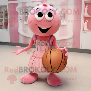 Pink Lobster Bisque mascot costume character dressed with a Ball Gown and Beanies