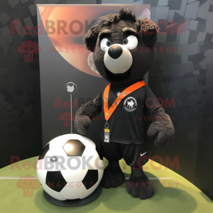 Black Soccer Ball mascot costume character dressed with a Henley Shirt and Scarf clips