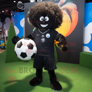 Black Soccer Ball mascot costume character dressed with a Henley Shirt and Scarf clips