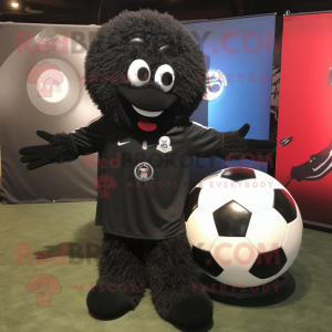 Black Soccer Ball mascot costume character dressed with a Henley Shirt and Scarf clips