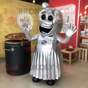 Silver Bbq Ribs mascot costume character dressed with a A-Line Dress and Rings