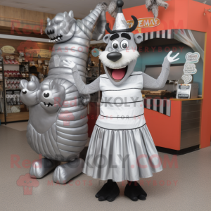 Silver Bbq Ribs mascot costume character dressed with a A-Line Dress and Rings