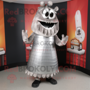 Silver Bbq Ribs mascot costume character dressed with a A-Line Dress and Rings