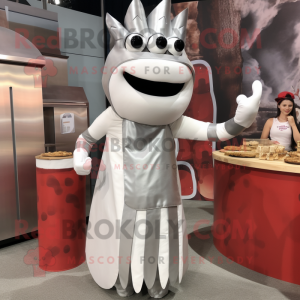 Silver Bbq Ribs mascot costume character dressed with a A-Line Dress and Rings