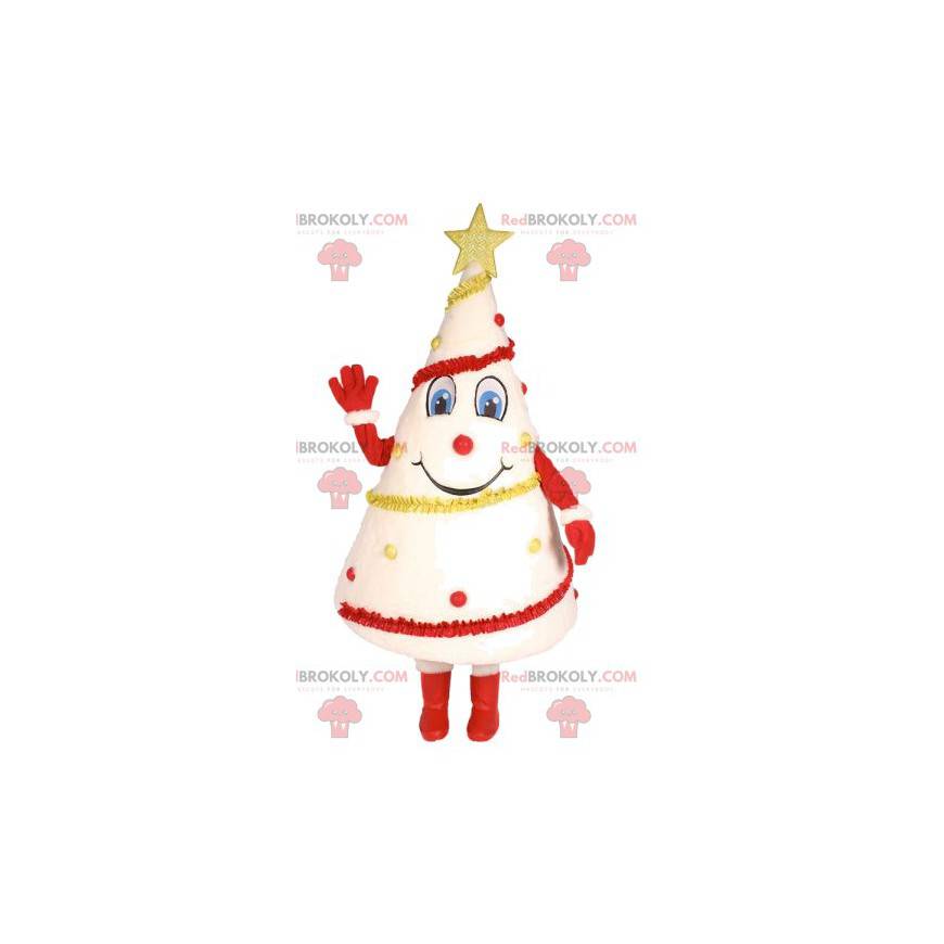 Mascot árbol blanco decorado en rojo y amarillo - Redbrokoly.com