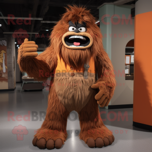 Rust Sasquatch mascot costume character dressed with a Corduroy Pants and Ties