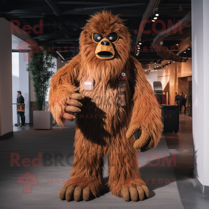 Rust Sasquatch mascot costume character dressed with a Corduroy Pants and Ties