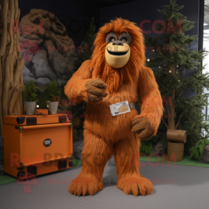 Rust Sasquatch mascot costume character dressed with a Corduroy Pants and Ties