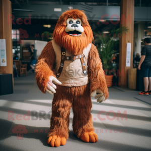 Rust Sasquatch mascot costume character dressed with a Corduroy Pants and Ties