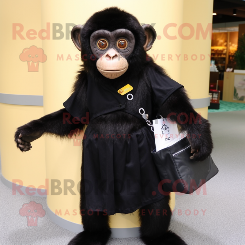 Black Capuchin Monkey mascot costume character dressed with a Wrap Skirt and Handbags