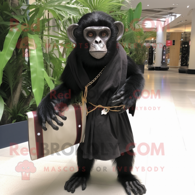 Black Capuchin Monkey mascot costume character dressed with a Wrap Skirt and Handbags