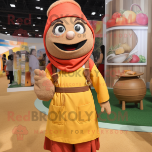 nan Fried Rice mascot costume character dressed with a Corduroy Pants and Necklaces