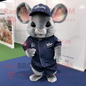 Navy Chinchilla mascot costume character dressed with a Polo Tee and Hairpins