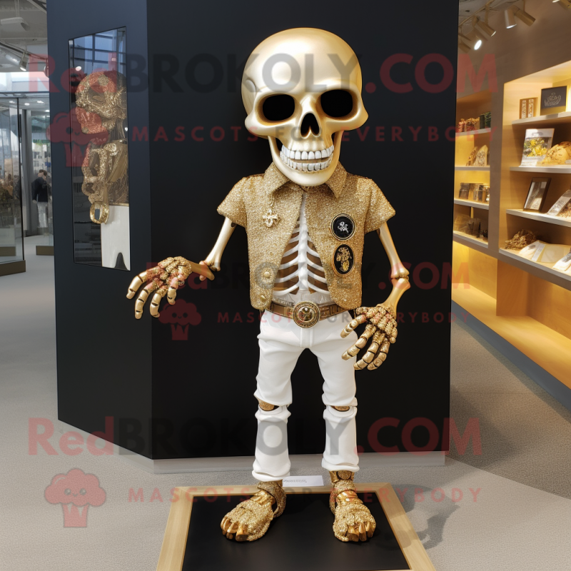 Gold Skull mascot costume character dressed with a Henley Shirt and Cufflinks