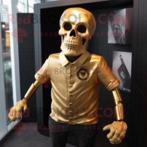 Gold Skull mascot costume character dressed with a Henley Shirt and Cufflinks