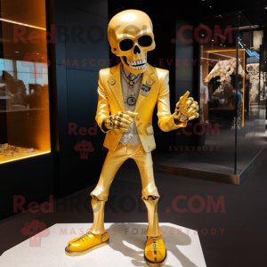Gold Skull mascot costume character dressed with a Henley Shirt and Cufflinks