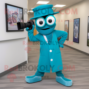 Teal Camera maskot kostume...