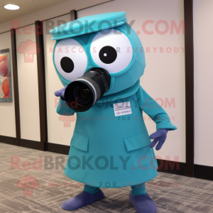 Teal Camera maskot kostume...