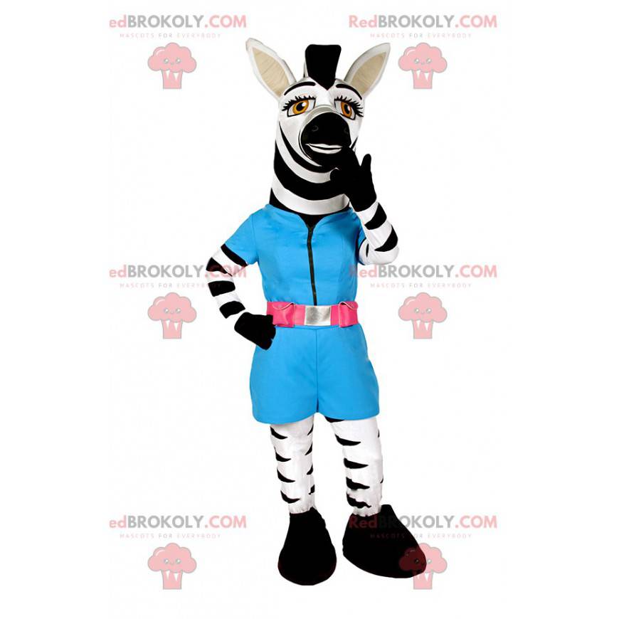 Zebra mascotte met een blauwe blouse - Redbrokoly.com