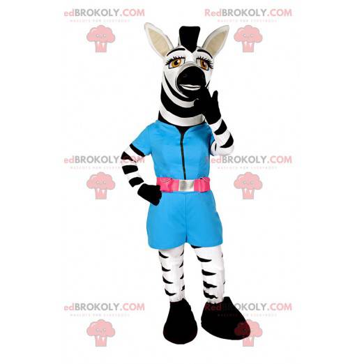 Zebra mascotte met een blauwe blouse - Redbrokoly.com