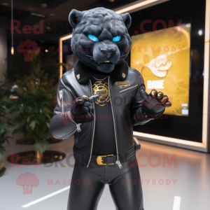 nan Panther mascot costume character dressed with a Leather Jacket and Digital watches
