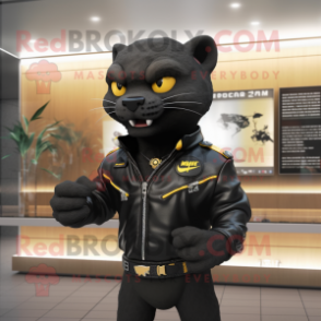 nan Panther mascot costume character dressed with a Leather Jacket and Digital watches