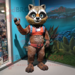 Rust Raccoon mascot costume character dressed with a Bikini and Bracelet watches