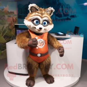 Rust Raccoon mascot costume character dressed with a Bikini and Bracelet watches