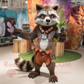 Rust Raccoon mascot costume character dressed with a Bikini and Bracelet watches