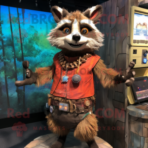 Rust Raccoon mascot costume character dressed with a Bikini and Bracelet watches