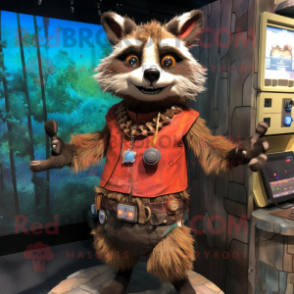 Rust Raccoon mascot costume character dressed with a Bikini and Bracelet watches