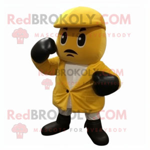 Gold Boxing Glove mascot costume character dressed with a Coat and Berets