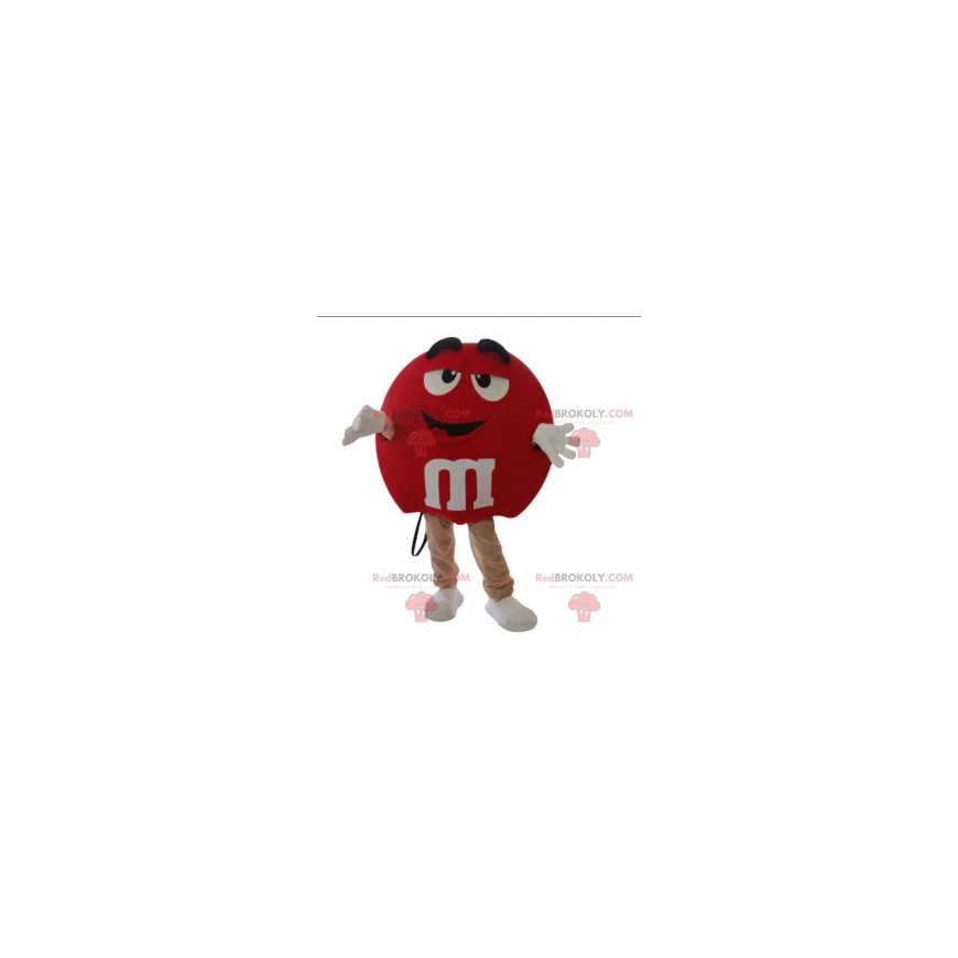 Mycket glad röd M & M-maskot - Redbrokoly.com