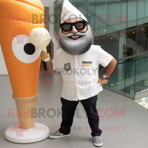White Ice Cream Cone mascot costume character dressed with a Graphic Tee and Eyeglasses