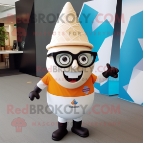 White Ice Cream Cone mascot costume character dressed with a Graphic Tee and Eyeglasses