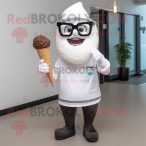 White Ice Cream Cone mascot costume character dressed with a Graphic Tee and Eyeglasses