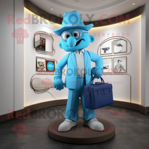 Cyan Attorney mascot costume character dressed with a Trousers and Messenger bags