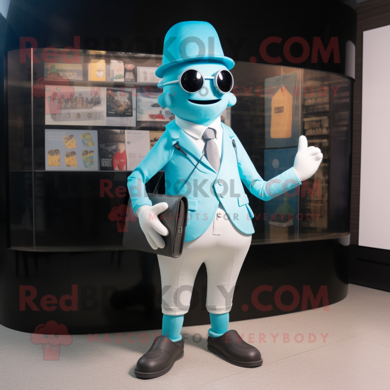 Cyan Attorney mascot costume character dressed with a Trousers and Messenger bags