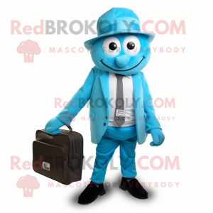 Cyan Attorney mascot costume character dressed with a Trousers and Messenger bags