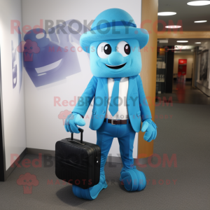Cyan Attorney mascot costume character dressed with a Trousers and Messenger bags