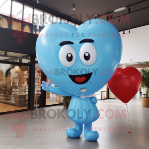 Sky Blue Heart Shaped Balloons mascot costume character dressed with a Graphic Tee and Rings