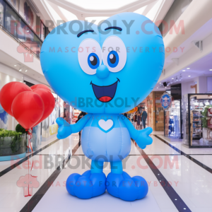 Sky Blue Heart Shaped Balloons mascot costume character dressed with a Graphic Tee and Rings
