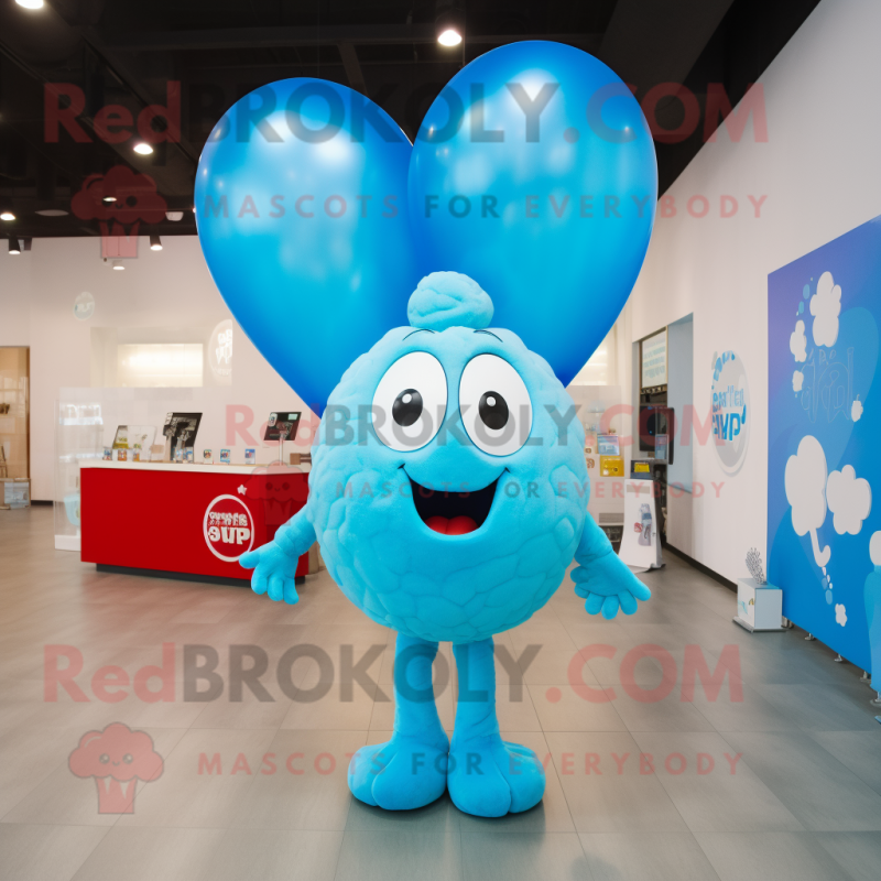 Sky Blue Heart Shaped Balloons mascot costume character dressed with a Graphic Tee and Rings Sky Blue Heart Shaped Balloons mascot costume character dressed with a Graphic Tee and Rings