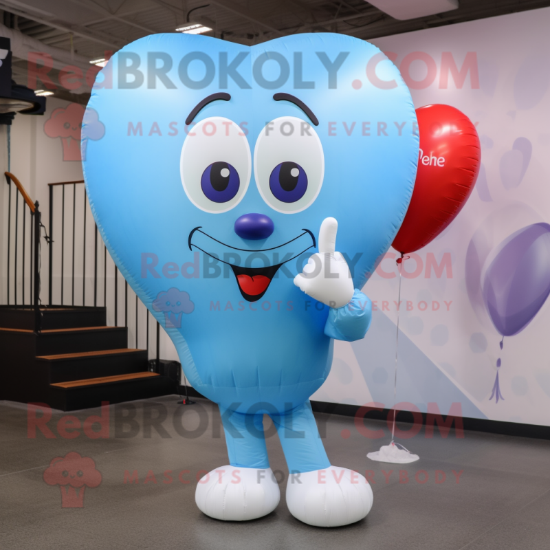 Sky Blue Heart Shaped Balloons mascot costume character dressed with a Graphic Tee and Rings Sky Blue Heart Shaped Balloons mascot costume character dressed with a Graphic Tee and Rings