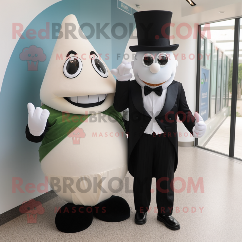 Olive Ice Cream Cone mascot costume character dressed with a Tuxedo and Cummerbunds Olive Ice Cream Cone mascot costume character dressed with a Tuxedo and Cummerbunds