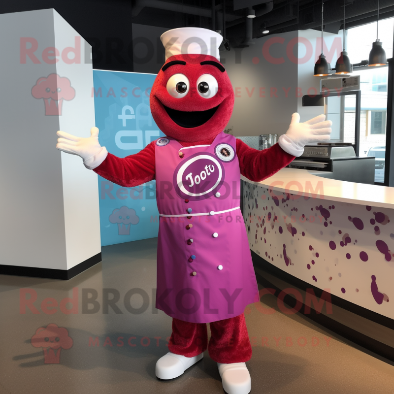 Magenta Pizza mascot costume character dressed with a Dress Shirt and Gloves