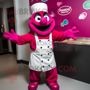 Magenta Pizza mascot costume character dressed with a Dress Shirt and Gloves